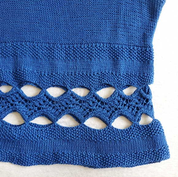 Vintage knit crochet top blue cotton cutout tank scoop neck sleeveless boho S M - Picture 8 of 16